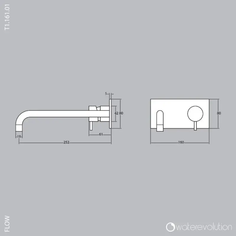 Vodovodná batéria Watervolution Flow s krycou doskou, leštená mosadz, výtok 15 cm, T1161LE-15