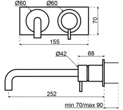 Waterevolution Flow vstavaná umývadlová batéria s krytom PVD Kartáčovaná Meď s výtokom 21 cm T1161CPE-21
