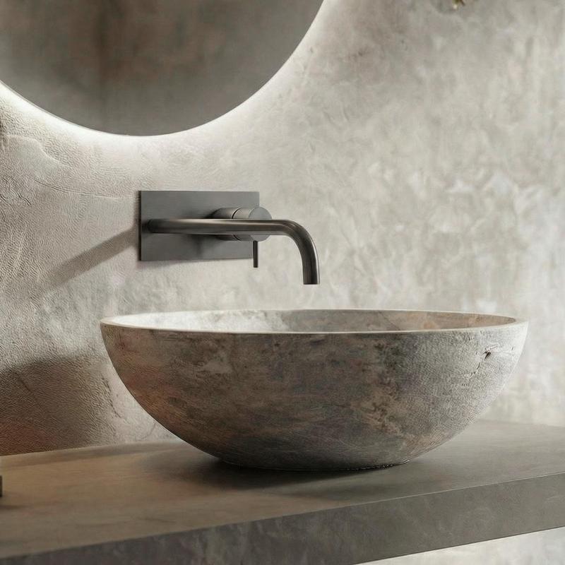 Vodovodná batéria Waterrevolution Flow s krycou doskou PVD Gun Metal s výtokom 21 cm T1161GME-21