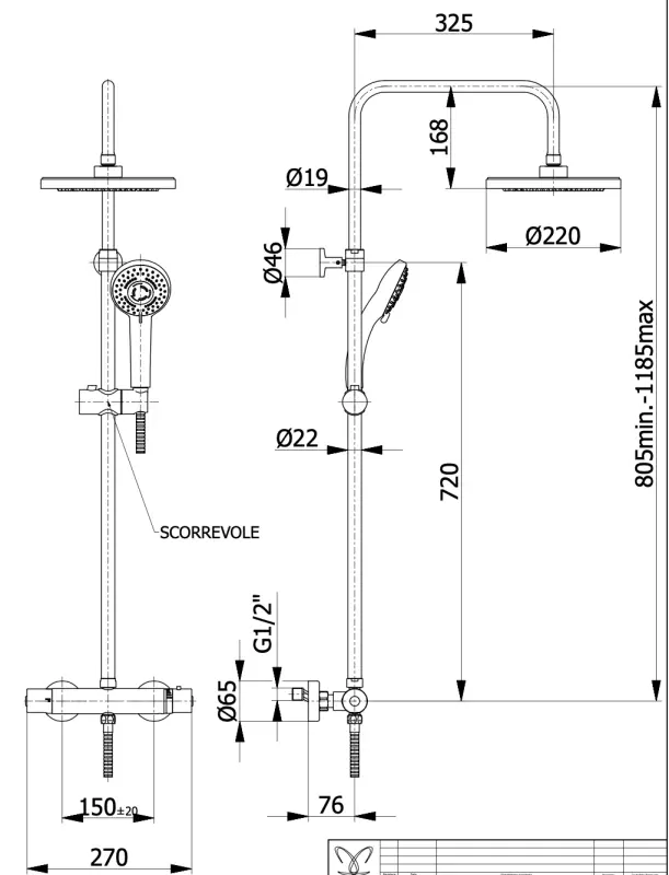 DEMM Sprchová kombinácia s termostatom a dažďovou sprchou, chróm 1208946965