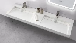 Solid-S Quatra dvojité umývadlo z masívneho povrchu matná biela bez otvoru pre batériu so zátkou z masívneho materiálu B180xD45xV8cm 1208952416