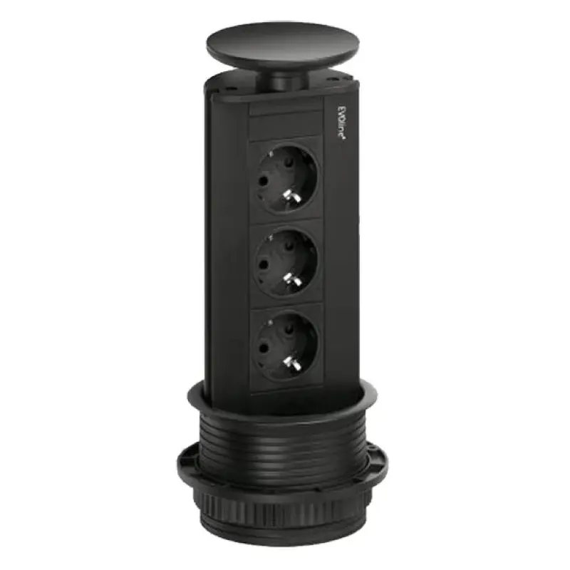 EVOline Port 3 Zasúvacia zásuvka s uzemnením čierna
