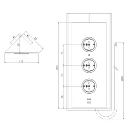 Energetický stĺpik s 3 uzemnenými zásuvkami a 2 USB nabíjačkami RVS 1208953216