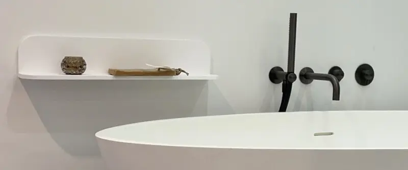 Solid-S Planchet Doska, matná biela, sprchový košík 90 x 12 cm, z materiálu Solid Surface, vrátane skrytého upevnenia 1208953448