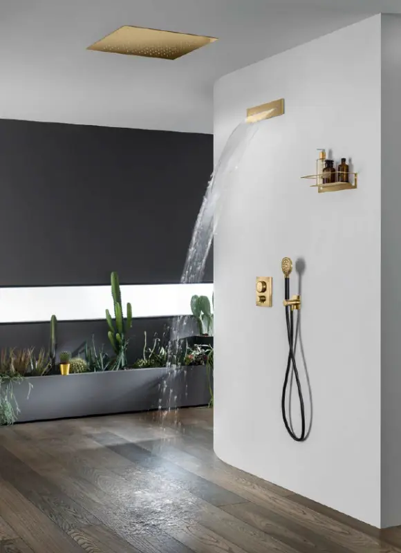 SB Square dažďová sprcha vstavaná 380x380mm Kartáčovaná mosadz PVD