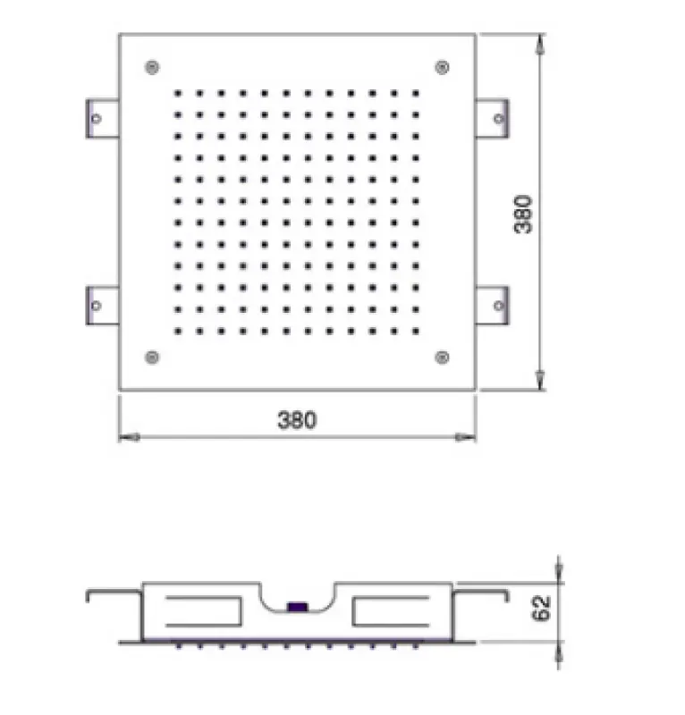 SB Square dažďová sprcha vstavaná 380x380mm Kartáčovaná mosadz PVD