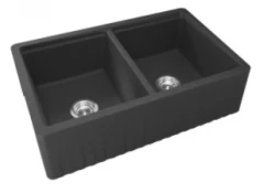 GraniteMy Tradition rustikálny dvojitý drez 2-stranný žulový drez 80x50cm čierny montáž na pracovnú dosku, pod montáž a rovná montáž 1208953697