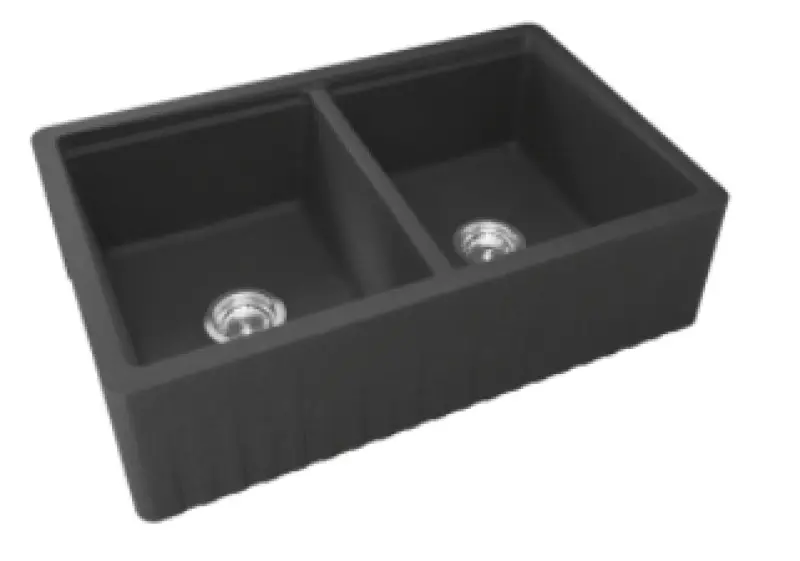 GraniteMy Tradition rustikálny dvojitý drez 2-stranný žulový drez 80x50cm čierny montáž na pracovnú dosku, pod montáž a rovná montáž 1208953697