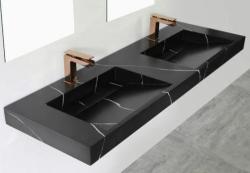 Solid-S Marble dvojité umývadlo z materiálu solid surface, čierny mramor, matný, bez otvoru na batériu, so solid cover, B180xD45xH8 1208953889