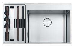 Franke Box Center BWX220-54-27 nerezový drez vpravo s doskou na krájanie, súpravou nožov a drôteným košom 86x51cm 127.0587.644