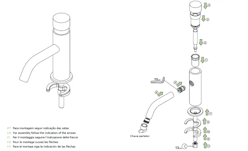 Waterevolution Flow Umývadlový batériový kohútik samozatvárací leštený mosadz T110TPLE