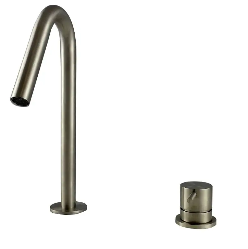 Waterevolution Flow 2-otvorová umývadlová batéria plne z nehrdzavejúcej ocele s malým V 120mm výtokom T1121VIE