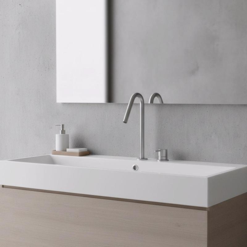 Waterevolution Flow 2-otvorová umývadlová batéria z nehrdzavejúcej ocele s vysokým výtokom 120 mm T1122VIE