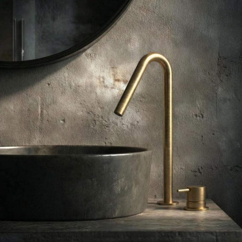 Waterevolution Flow 2-otvorová umývadlová batéria kartáčovaná mosadz s vysokým výtokom 120 mm T1122VLE