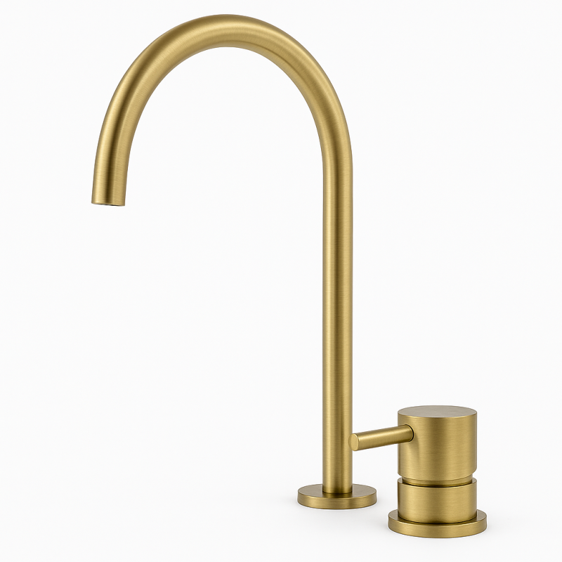 Waterevolution Flow 2-otvorová umývadlová batéria, kartáčovaná mosadz s vysokým U 200 mm výtokom T1122ULE