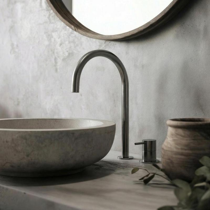 Waterevolution Flow 2-otvorová umývadlová batéria PVD Gun Metal s vysokým U 200 mm výtokom T1122UGME