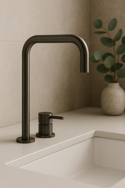 Waterevolution Flow 2-otvorová umývadlová batéria vysoký výtok 222 PVD Gun Metal T122HGME