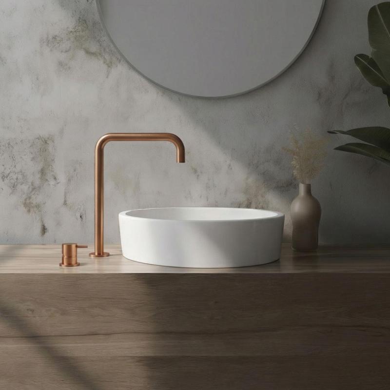 Waterevolution Flow 2-otvorová umývadlová batéria s vysokým výtokom 222 PVD Kartáčovaná Meď T122HCPE