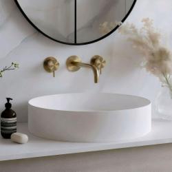 Waterevolution Flow 3-otvorová vstavaná batéria k umývadlu, celá z brúseného mosadzu, s výtokom 15 cm T1163FLE-15