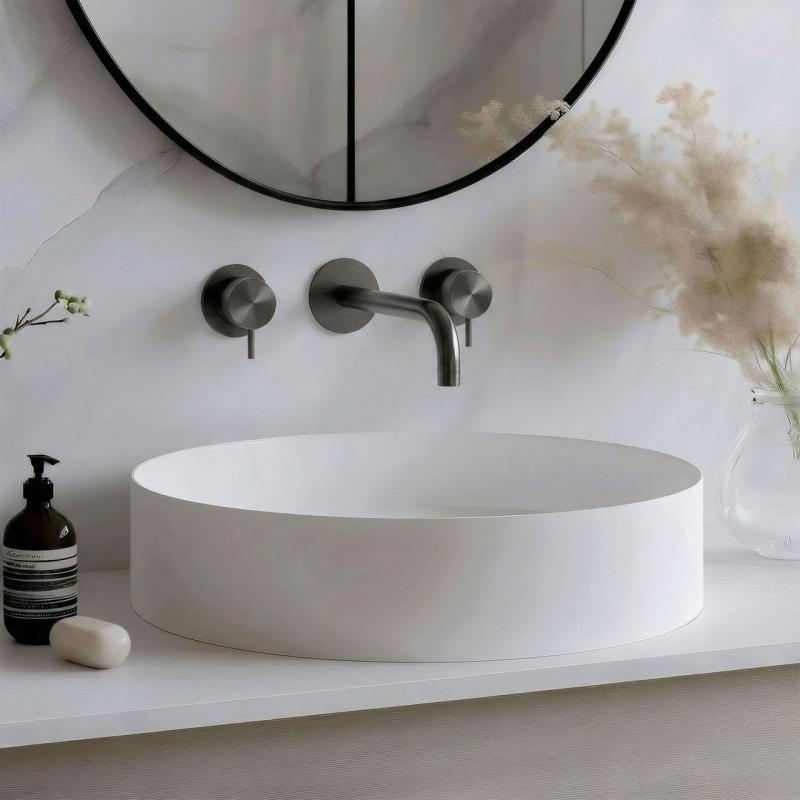 Waterevolution Flow 3-otvorová vstavaná batéria k umývadlu PVD Gun metal s výtokom 15 cm T1163FGME-15