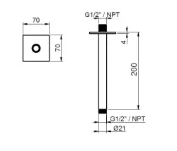 SB Square 316 stropné sprchové rameno okrúhle 20cm brúsené masívne 316 nerezová oceľ
