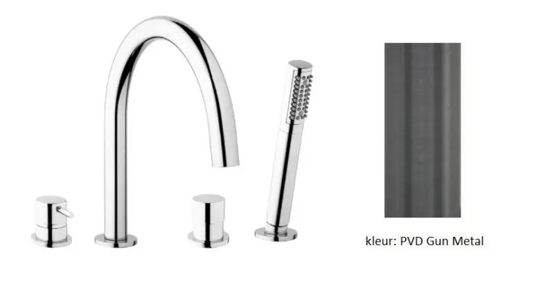 Waterevolution Flow 4-otvorová vaňová batéria na montáž na okraj vane úplne PVD Gun Metal T138GME