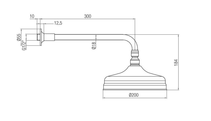 PB nostalgic overhead shower 20 cm with anti-limescale and stainless steel shower arm