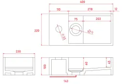 Solídny povrch Solid-S Marble umývadlo B40xD22xH10cm mramor matná čierna vľavo s otvorom na batériu 1208954633