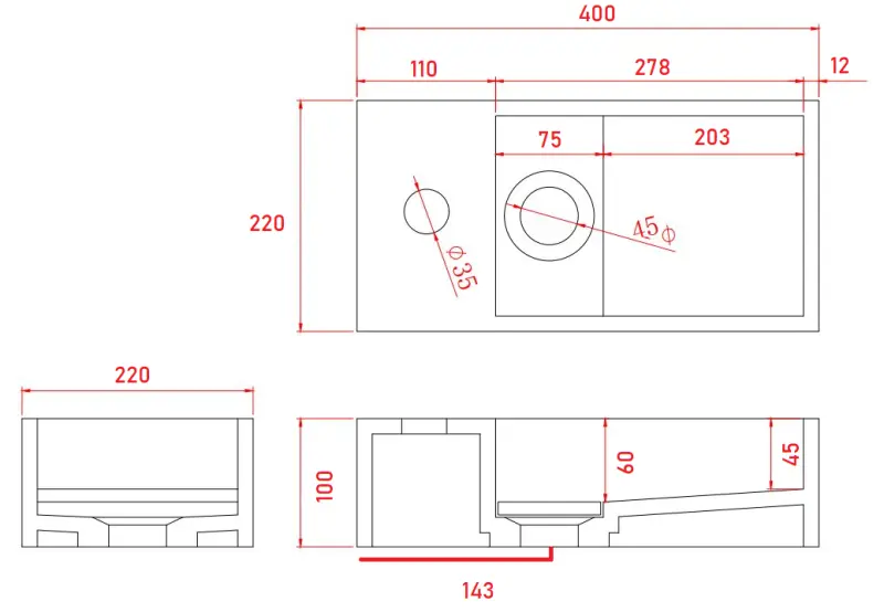 Solídny povrch Solid-S Marble umývadlo B40xD22xH10cm mramor matná čierna vľavo s otvorom na batériu 1208954633