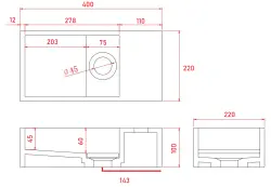 Solid-S Marble pevný povrch umývadlo B40xD22xV10cm mramor matný čierny vpravo bez otvoru voor kraan 1208954635