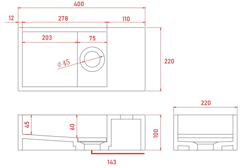 Solid-S Marble pevný povrch umývadlo B40xD22xV10cm mramor matný čierny vpravo bez otvoru voor kraan 1208954635