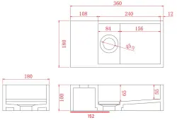 Solid-S Mramorový pevný povrch fontány B36xD18xH10cm mramor matný čierny vľavo bez dierky pre kohútik 1208954636
