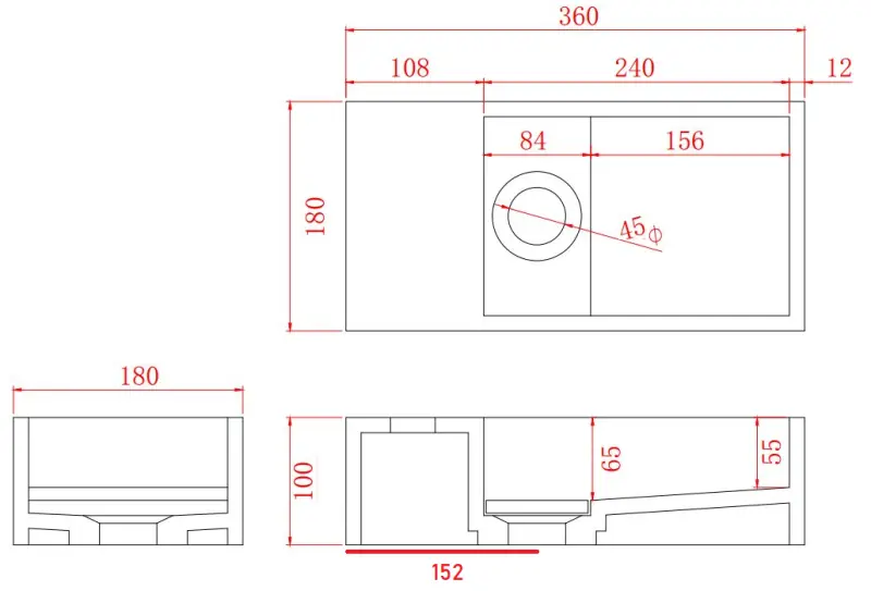 Solid-S Mramorový pevný povrch fontány B36xD18xH10cm mramor matný čierny vľavo bez dierky pre kohútik 1208954636