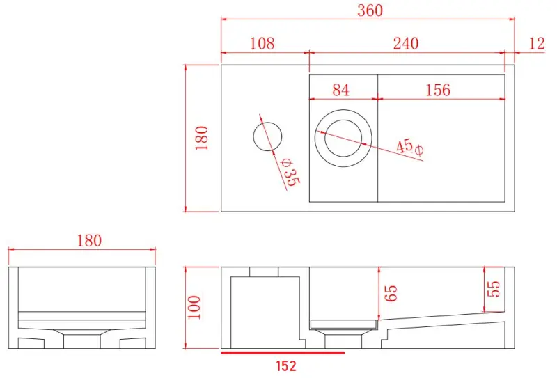 Massívny mramorový umývadlo Solid-S z masívneho povrchu, rozmery B36xD18xH10 cm, matná čierna farba, s otvorom pre batériu na ľavej strane, 1208954637.