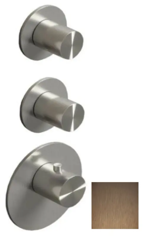 SB 316 AESTHETICS Okrúhly vstavaný termostatický kohútik s 3 výstupmi s prepínačom a uzatváracím ventilom PVD leštená meď 1208954950