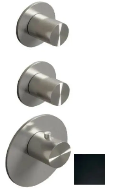 SB AESTHETICS Okrúhla vstavaná termostatická batéria s 3 výstupmi s prepínačom a uzatváracím ventilom matná čierna 1208954954