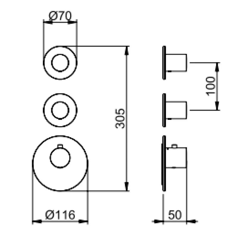 SB 316 AESTHETICS Round Zabudovaný termostatický kohútik s 4 výstupmi / 2x prepínací ventil úplne z nehrdzavejúcej ocele 1208954956