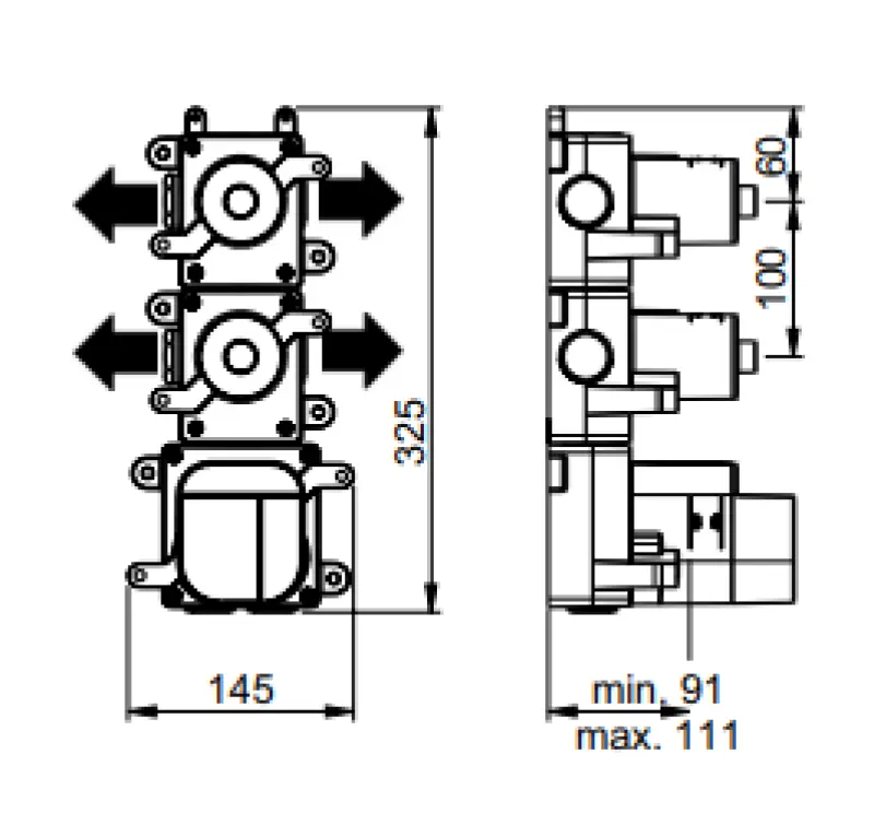 SB 316 AESTHETICS Round Zabudovaný termostatický kohútik s 4 výstupmi / 2x prepínací ventil úplne z nehrdzavejúcej ocele 1208954956