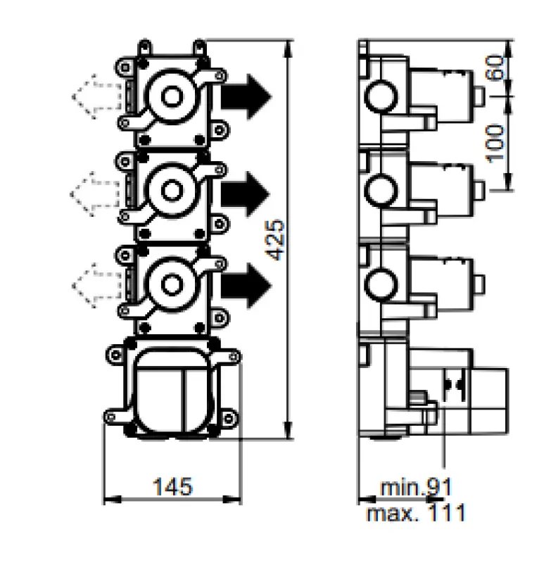 SB 316 AESTHETICS Round Vstavaná termostatická batéria s 3 výstupmi / 3x uzatvárací ventil plne z nehrdzavejúcej ocele 1208954963
