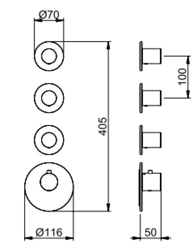 SB 316 AESTHETICS Round Vstavaná termostatická batéria s 3 výstupmi / 3x uzatvárací ventil plne z nehrdzavejúcej ocele 1208954963