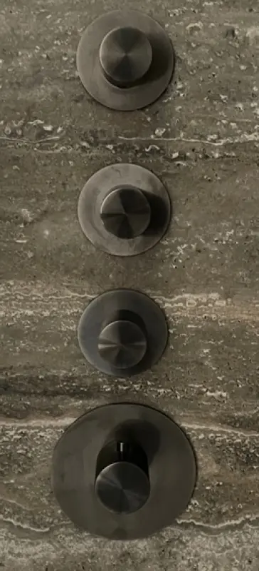 SB 316 ESTETIKA Okrúhly vstavaný termostatický kohútik s 3 výstupmi/ 3x uzatvárací kohútik PVD brúsený zbraňový kov 1208954967