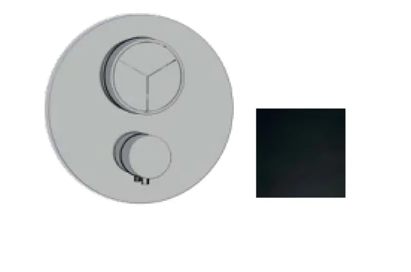 SB Push Round vstavaná termostatická batéria s tlačidlom, 3-cestným prepínačom a reguláciou objemu, matná čierna 1208955077