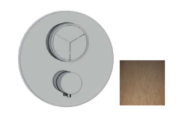 SB Push Round vstavaná termostatická batéria s tlačidlom, 3-cestným prepínačom a reguláciou objemu, PVD meď 1208955119