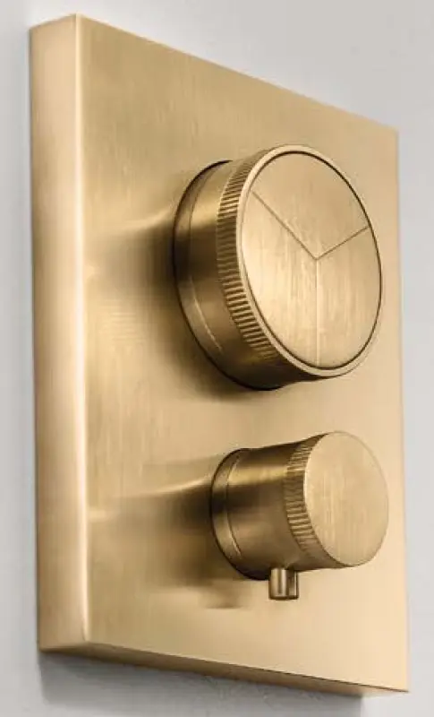 SB Push Square Zápustná termostatická batéria s tlačidlom, 3-cestným prepínačom a regulátorom objemu PVD zlato 1208955137