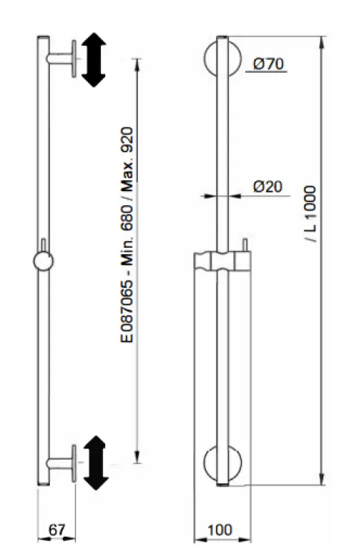 SB Rubinetterie Universale L 1000 Flexi Round posuvná tyč chróm 1208955231