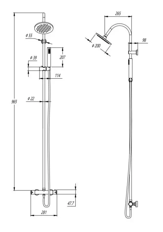 Aquadesign Orly sprchová súprava s termostatom a dažďovou sprchou, chróm