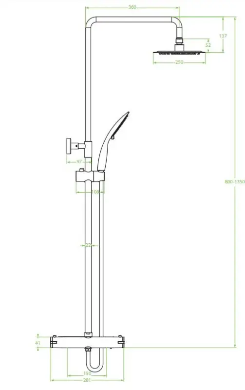 Aquadesign Valence povrchová sprchová súprava s termostatom a dažďovou sprchou, chróm