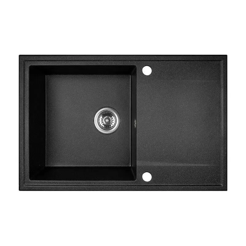 Aquadesign Cesena granitový vrchný drez s odkvapkávačom, obojstranný, čierna farba