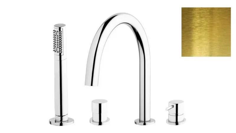 Waterevolution Flow 4-otvorová vaňová batéria na okraj vane, brúsená prírodná mosadz T138LE