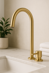 Waterevolution Flow 2-otvorová umývadlová batéria s vysokým U 200 mm výtokom Light Gold T1122UWGE